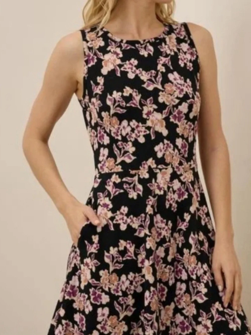 Pact Organic Cotton Midi Dress M Floral Keyhole Back Pockets Cottagecore - Picture 3 of 11
